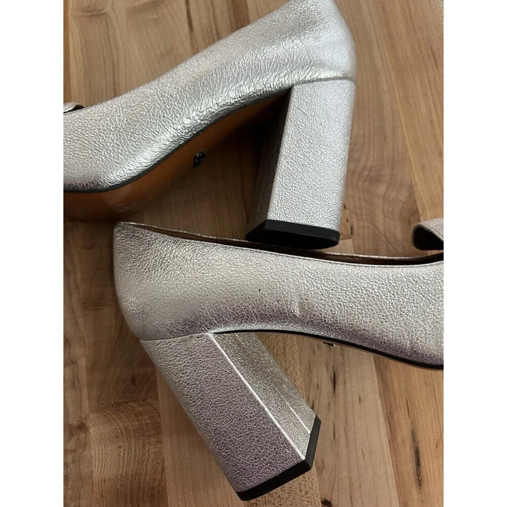 Coach Jade Pump 85mm Crackled Leather Metallic Silver Square Toe Size 9 - Picture 9 of 9